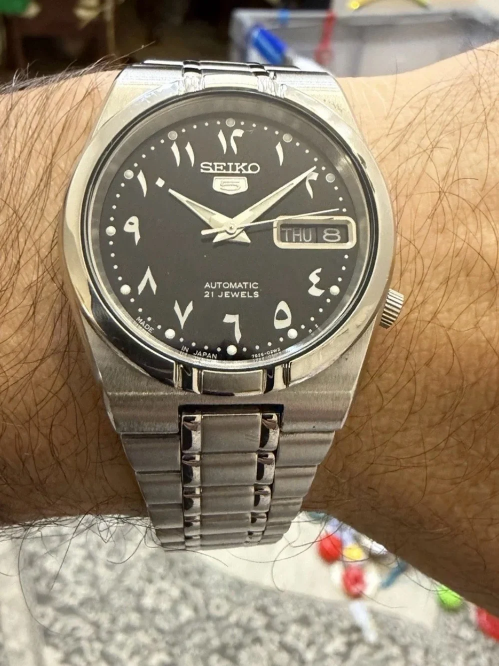 Seiko 5 SNK063J5 Automatic Arabic Dial Black Mens Watch 7S26-01H0 Made In Japan